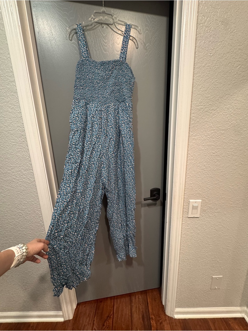 Dokotoo Blue Ditsy Floral Smocked Bodice Jumpsuit - Picture 3 of 4